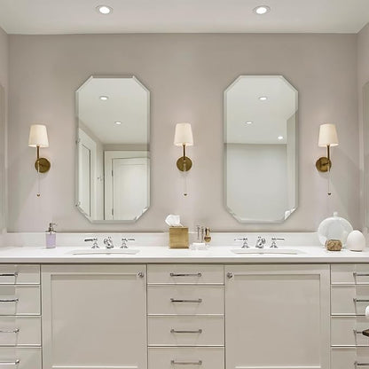 Chende 2 Packs Octagonal Bathroom Mirror with Beveled Edge, 18" x 36" Modern Frameless Vanity Mirror for Bedroom, Entryways, Washrooms, Living Rooms, Horizontal/Vertical Hanging