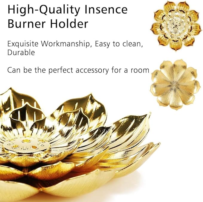 Incense Holder with Incense Stick Tray,Multi-Functional Incense Burner and Stick Holder Combo,Detachable Ash Catcher (Golden)