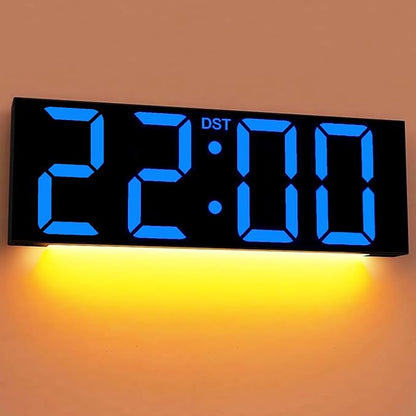JALL 22'' Large Digital Wall Clock, Big LED Number Dispaly, DST, Night Light for Classroom, Living Room, Bedroom, Mounted, Birthday Xmas Gift for Senior, Mem Womem Mom Dad, Blue