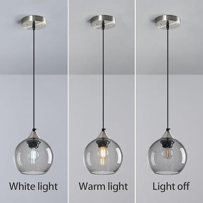 Light Grey Glass Pendant Lights Kitchen Island Globe Pendant Light Fixtures Modern Pendant Lighting for Bedroom Living Dining Room Light Fixture (5.9 in, 3 Pack)