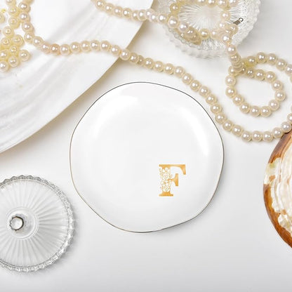 Initials Ring Dish Jewery Tray with Personalized F Monogrammed, Decorative Trinket Dish for Rings Earrings Necklaces Bracelet Watch Keys, Women Wife Friend Birthday Wedding Christmas Gifts