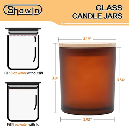 10 OZ Thick Candle Jars for Making Candles 15 Pcs, Empty Jars with Wood Lids for Candle Making, Sample Container, Frosted Brown