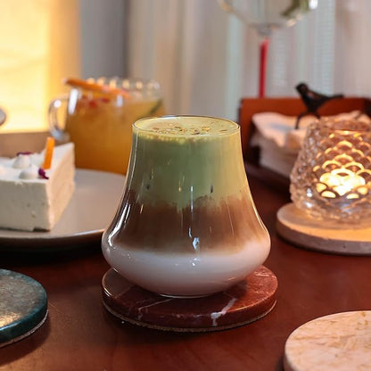 Natural Travertine Marble Coaster Set of 4-4 Inch Round Handmade Stone Drink Coasters, Absorbent & Non-Slip Cork Backing