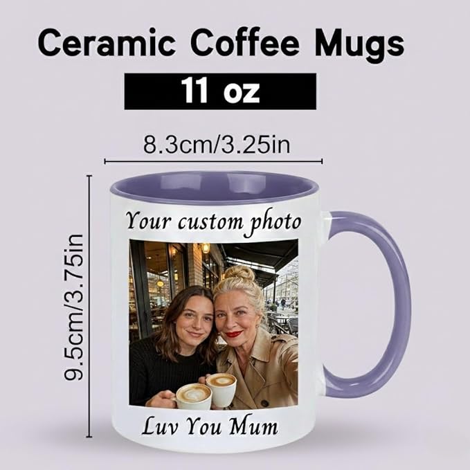 Personalized Coffee Mug Custom Photo Text Logo, Gifts for Mom from Daughter or Son, Durable Ceramic Coffee Cup for Grandma, Mothers Day Gift Idea, Best Gifts for Mom 11oz (Purple)