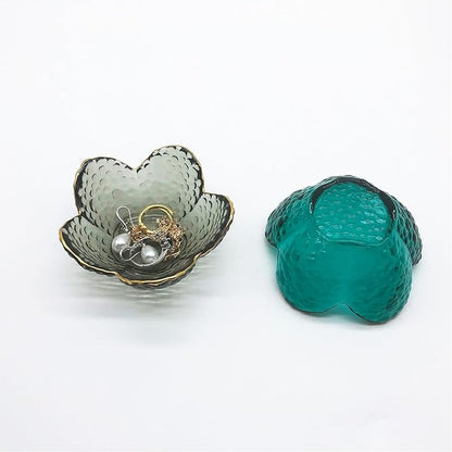 Green Flower Ring Jewelry Tray, Small Glass Jewelry Dish for Women, Room Decor Trinket Tray for Earrings Necklaces, Wedding Engagement Ring Holder, Key Dish Jewelry Plate Bowl Gift