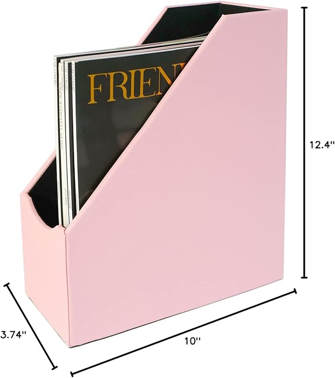 UnionBasic Magazine File Holder, Leatherette Desktop Document Organizer, Home Office Paper Holder File Storage Literature Sorter, Pink