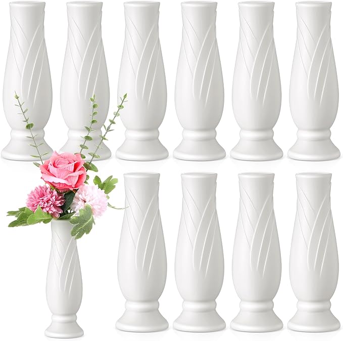 10 Pack Composite Plastic Flower Vases Bulk White Small Boho Floral Vases for Dried Flower Bouquet Pampas Grass Centerpieces Fall Wedding Party Living Room Decor(Vintage)