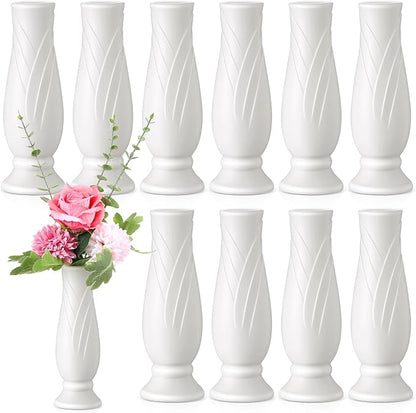 10 Pack Composite Plastic Flower Vases Bulk White Small Boho Floral Vases for Dried Flower Bouquet Pampas Grass Centerpieces Fall Wedding Party Living Room Decor(Vintage)