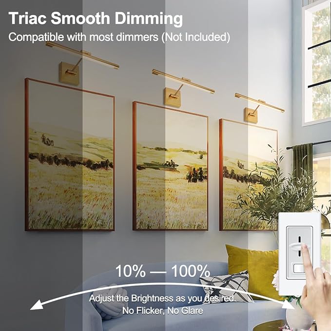 16.54inch LED Picture Lights for Paintings, Brass Golden-Like Finish, Adjustable Art Light Gallery LED Wall Light Wall Sconces for Art Work, Hardwired Connection, Dimmable 3000K CRI90+