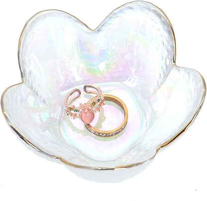 Rainbow Flower Ring Dish Jewelry Tray, Small Glass Trinket Tray for Rings Earrings, Present for Wife Mom Daughter Women