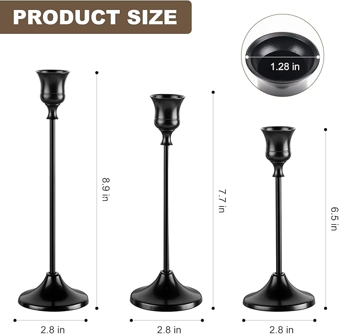 Candlestick Holders, 6PCS Metal Taper Candle Holder, Black Candle Holders for Candlesticks, Candle Holder for Wedding Fireplace Mantel Housewarming Gift (Pack of 2)