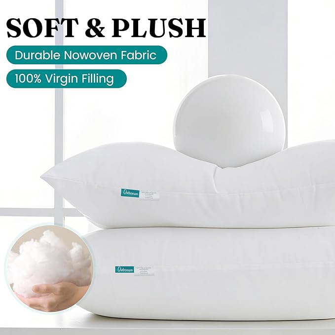 Oubonun 12 x 16 Throw Pillow Inserts - Soft, Plush & Decorative Down Alternative Pillows for Couch Sofa Bed, Machine Washable - White, Pack of 2