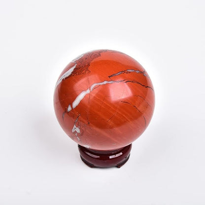 JIC Gem Red Jasper Crystal Ball Natural Quartz Crystal Sphere Stone Ball with Wooden Base (70-80mm)