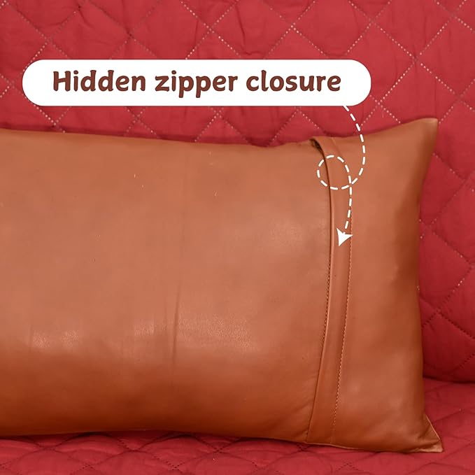 100% Lambskin Leather Pillow Cover - Sofa Cushion Case - Decorative Throw Covers for Living Room & Bedroom, 18x26 Inch - Mango Tan Antique Plain Pack of 1