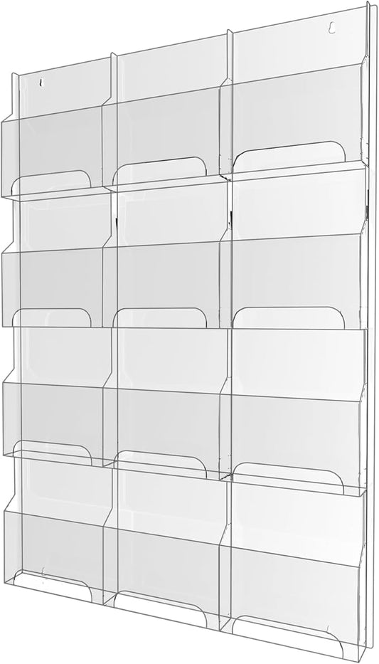 Nalwort Acrylic Brochure Pamphlet Holder, 12 Magazine Holders, Clear Brochure Display Stand Wall Mount, Trifold Flyer Rack, Literature Storage Rack for Home, Offices, Waiting Room