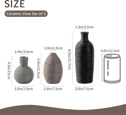 Ceramic Vases Set of 3 Home Decor Vases Modern Rustic Farmhouse Pottery Decorative Flower Vase for Pampas Grass Dried Fresh Flowers, Living Room, Table Centerpiece, Shelf, Mantel (Multicolor Black)