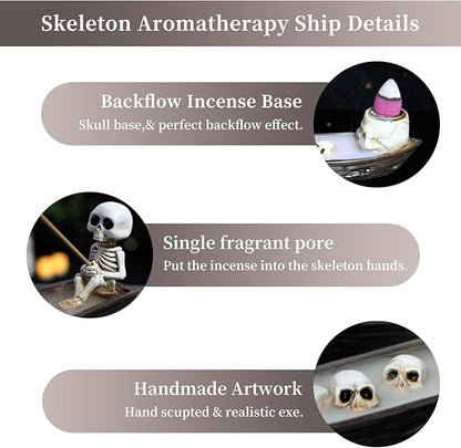 Halloween Incense Burner, backflow Incense Burner,Skeleton Ship Incense Holder,Hand-Carved Decorations,Cool Room Decorations, Awesome and Ideal Gifts, Brown (1pack, 8.5inch)