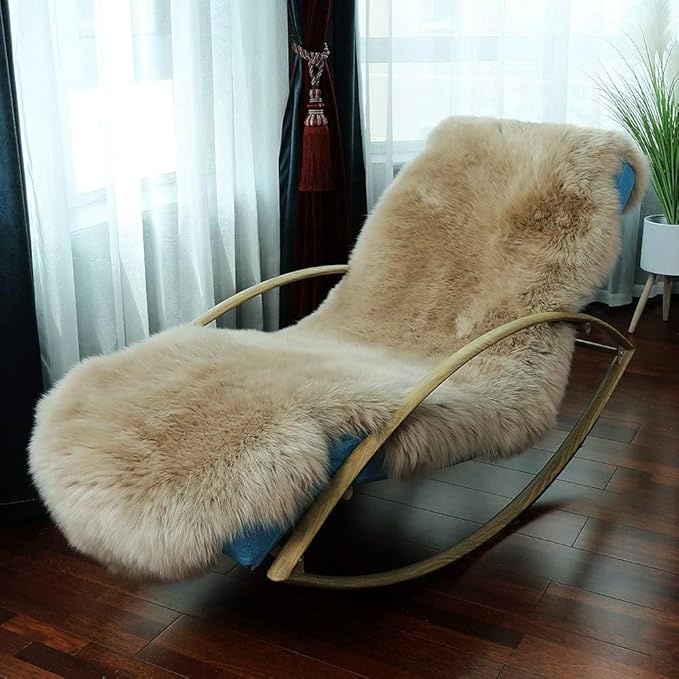 LLB Genuine Sheepskin Area Rug Wool Rug Fur Carpet Fluffy Shaggy Fur Rug for Living Room Kids Bedroom Real Sheepskin Throw Lambskin Rugs Sofa Mat Chair Seat Covers (Tan, 2 x 6 ft Sheepskin)