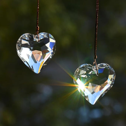 2PCS Heart Crystal Sun Catcher Prisms, stino Hanging Suncatchers with Glass Prism Decor, Rainbow Maker for Windows, Room, Kitchen, Garden Crystal Decor (1, Heart Clear 2Pcs)