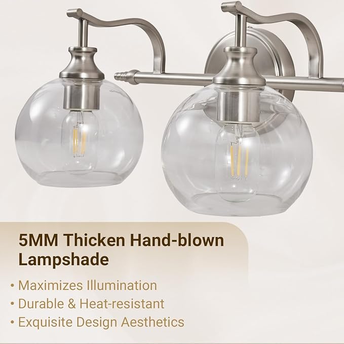 ANDY STAR 3 Light Bathroom Vanity Lights, Modern Wall Sconces Lighting, Silver Bathroom Lights with Clear Glass Shades, Bath Wall Lights Wall Lamp for Mirror, Living Room, Kitchen, Hallway