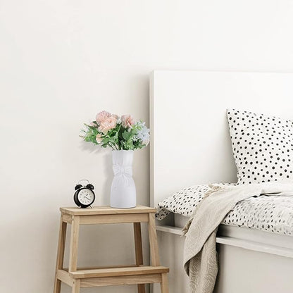 Frosted Porcelain Floral Handmade Vases,Frosted Ceramic vases,Geometric Ceramic Flower Vase for Modern Home Decoration and high-end Wedding,Matte Frosted Texture Bud Flower Vase (Bowknot Vase)