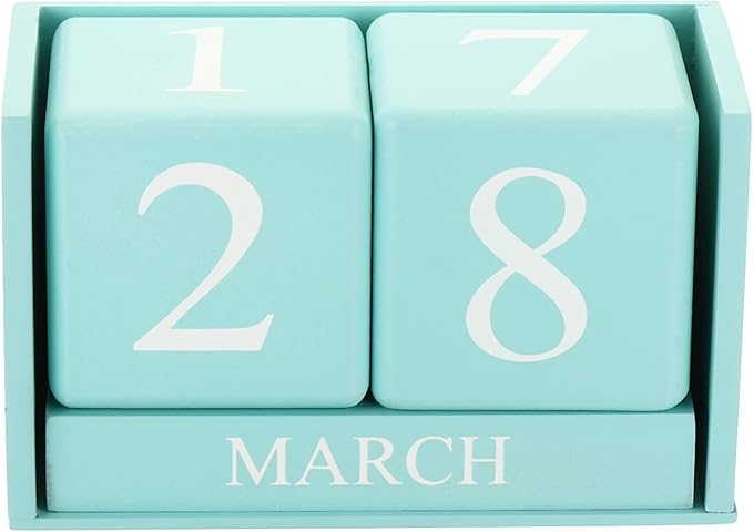 PATIKIL Vintage Wood Block Perpetual Calendar, Reusable Wooden Month Date Display Blocks for Desk Office Home Decoration 6.1", Green