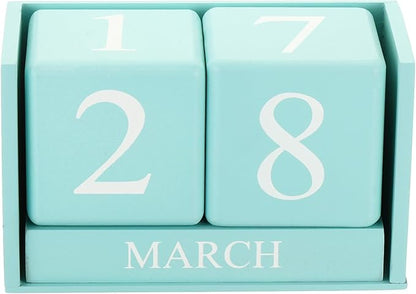 PATIKIL Vintage Wood Block Perpetual Calendar, Reusable Wooden Month Date Display Blocks for Desk Office Home Decoration 6.1", Green