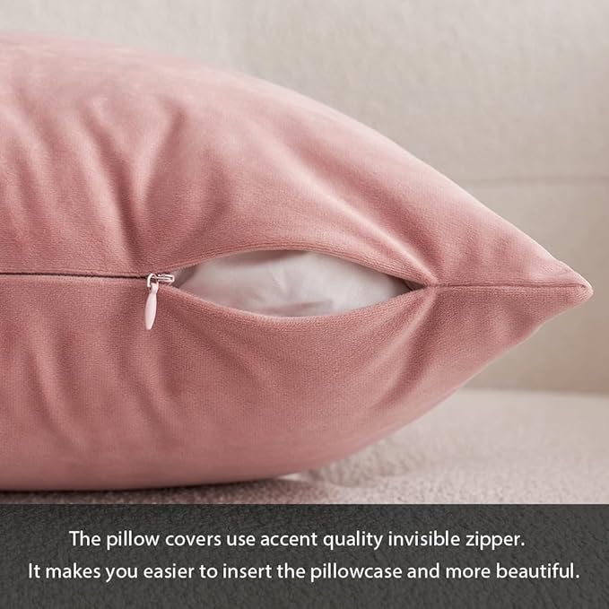 MIULEE Velvet Throw Pillow Covers 12x20 Inch, Pack of 2 - Dusty Pink, Soft Solid Lumbar Decorative Pillow Covers Modern Luxury Home Decor for Spring Couch Sofa Bedroom Livingroom