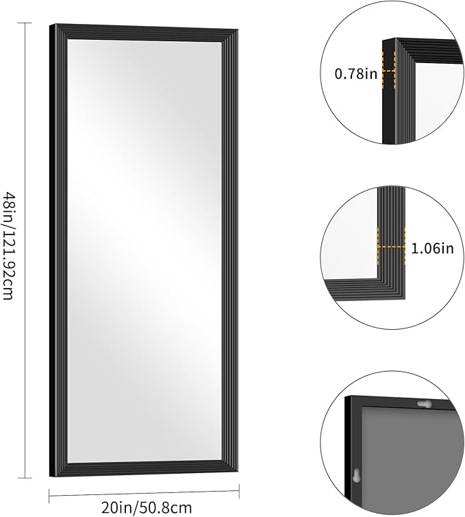 Black Bathroom Mirror 20 x 48 Inch Rectangle Wave Beveled Frame for Wall Bathroom Vanity Mirror for Over Sink, Tempered Glass,for Entryway Hangs, Bathroom Living Room Horizontal or Vertical