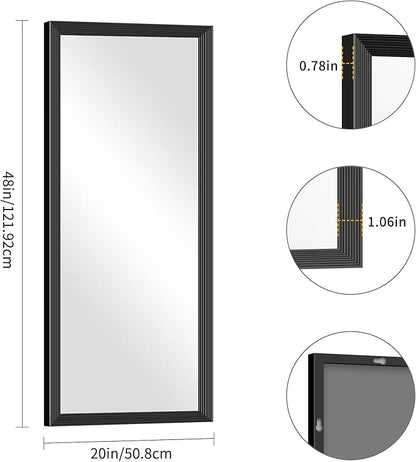 Black Bathroom Mirror 20 x 48 Inch Rectangle Wave Beveled Frame for Wall Bathroom Vanity Mirror for Over Sink, Tempered Glass,for Entryway Hangs, Bathroom Living Room Horizontal or Vertical