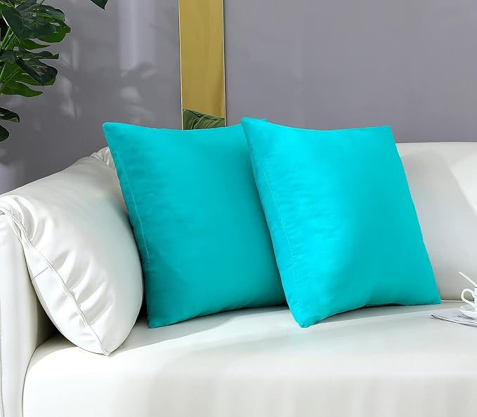 mixeoo Comfy Turquoise Green Throw Pillow Covers Decorative Square Solid Thick Velvet Super Soft Cushion Cases Home Decor for Sofa Couch Living Room Chair, Set of 2, 20 x 20 Inch
