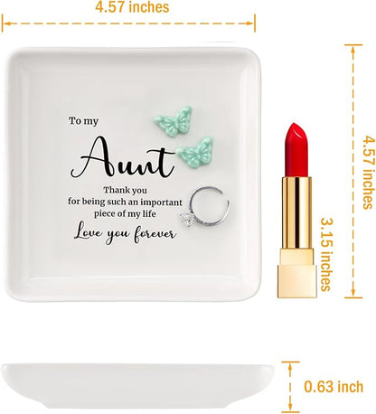 HOME SMILE Aunt Gifts for Christmas Mothers Day-Butter Ring Dish Jewelry Tray-Birthday Gifts for Auntie from Niece-Aunt and Niece Gifts- Thank You for Being Such An Important Piece