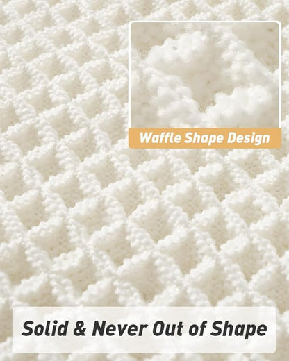 AMOAMI Upgraded Waffle Runner Rug Super Absorbent Non Slip Bath Mats for Bathroom Washable Boho Bathroom Runner Rug with Tassels, Ideal for Hallway Bedroom Laundry Room, White, 2' x 6'