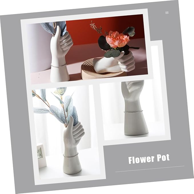 Generic Abstract Art Ceramic Vase Hand Shaped Flower Pot Nordic Style Decorative White Ornament for Home Office Tabletop Minimalist Unique Flower Display