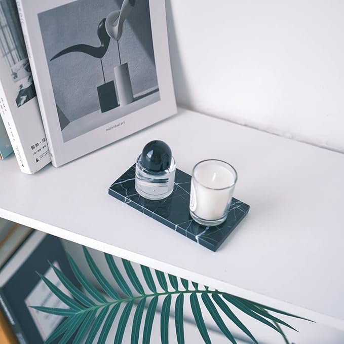 Real Luxurious Natural Marble Candle Plate, Pillar Candle Holder Stand, Decorative Small Candle Tray, Black Coasters, Candle dish for Coffee Table Decor, Wedding, Party, Home Decor(5.9*3.15*0.39in)