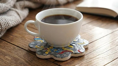 Hand-Painted Turkish Ceramic Coaster Set (6 Pack) – Absorbent, Durable Drink Coasters for Coffee, Tea & Tabletop Protection