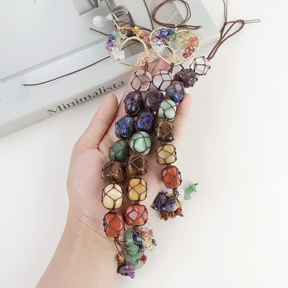 Anjiucc 7 Chakra Stone Healing Crystal Tree of Life Wall Hanging Home Interior Decoration，Window Decoration，Yoga Meditation