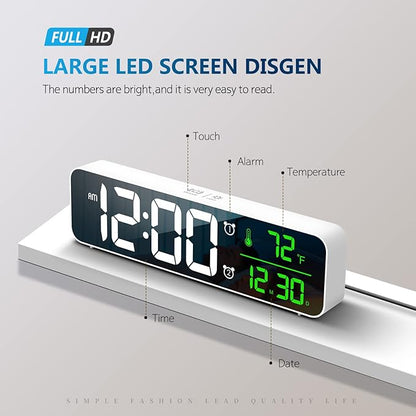Hournor Digital Clock for Bedroom, Digital Wall Clock for Living Room Decor, Desk Table Clocks, Digital Clock Large Display, Bedroom Smart Alarm Clock for Office White Green