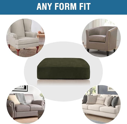 H.VERSAILTEX Velvet Stretch Couch Cushion Cover Plush Cushion Slipcover for Chair Loveseat Sofa Cushion Furniture Protector Seat Cushion Sofa Cover (2 Piece Large Sofa Cushion Covers, Olive)
