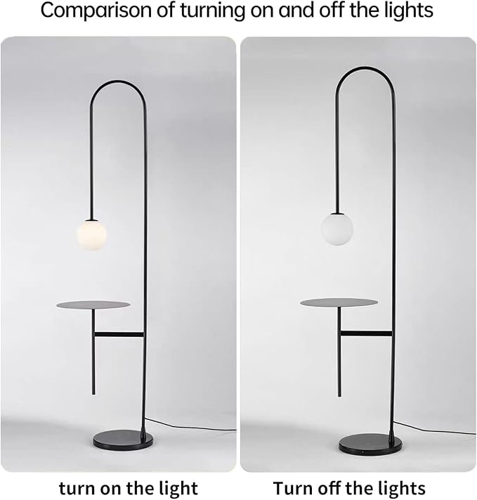 Arched Floor Lamp Modern Nordic Style with Glass Shade and Shelves Geometric Ball LED Lighting for Living Room Bedroom