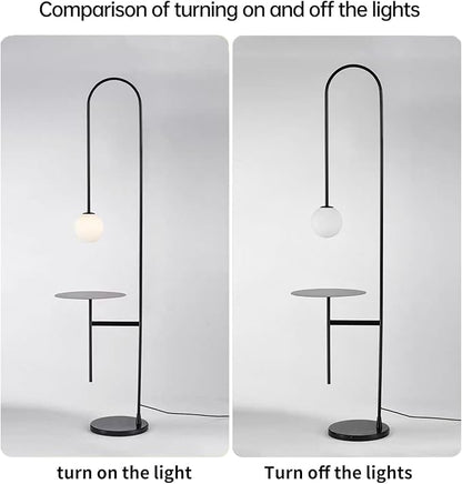 Arched Floor Lamp Modern Nordic Style with Glass Shade and Shelves Geometric Ball LED Lighting for Living Room Bedroom