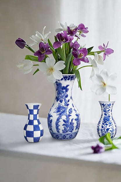 Blue and White Ceramic Vase, 11 Inch Tall Flower Vase in Floral Pattern, Large Retro Chinoiserie Vase Decor Side Table Centerpiece Living Room Bookshelf, Antique Grand Millennial Decor