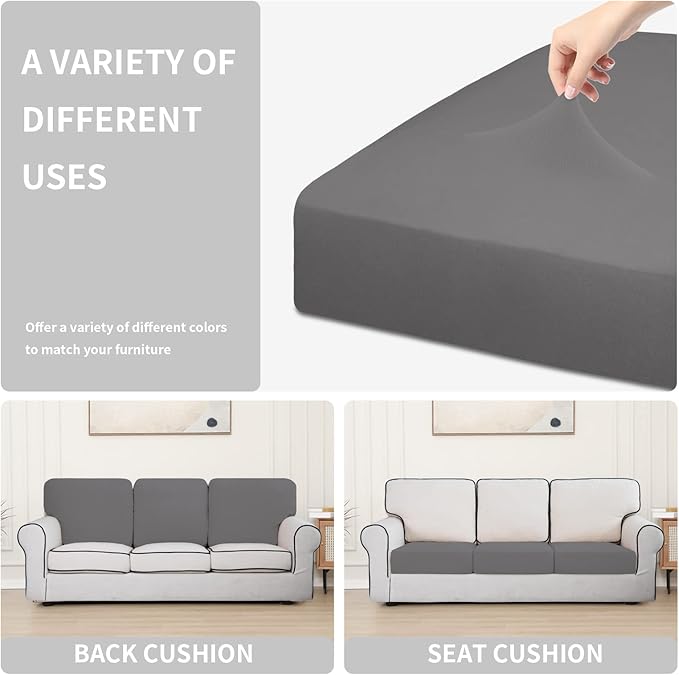 Easy-Going 100% Waterproof Chair Sofa Seat Cushion Slipcovers Couch Cushion Cover Stretch Furniture Protector for Kids, Pets (3-Piece Sofa Cushion, Light Gray)