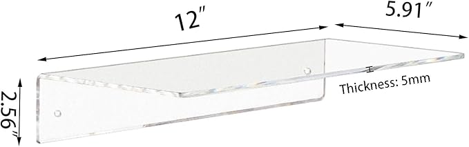 Weiai Clear Acrylic Shelves 12 Inch, Floating Wall Mounted Shelf for Bedroom, Living Room, Bathroom, Set of 3