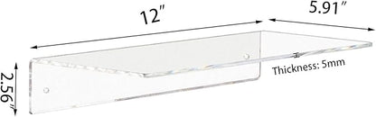 Weiai Clear Acrylic Shelves 12 Inch, Floating Wall Mounted Shelf for Bedroom, Living Room, Bathroom, Set of 3
