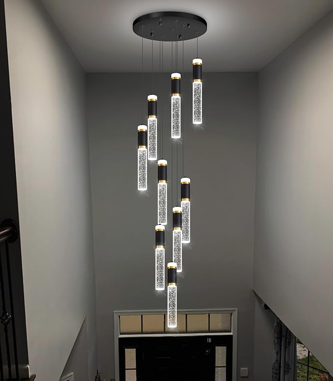 9-Lights Modern Crystal Spiral Chandelier for Staircase High Ceiling Chandeliers Bubble Pendant Lighting Hanging Light Fixture Flush Mount for Foyer Entryway