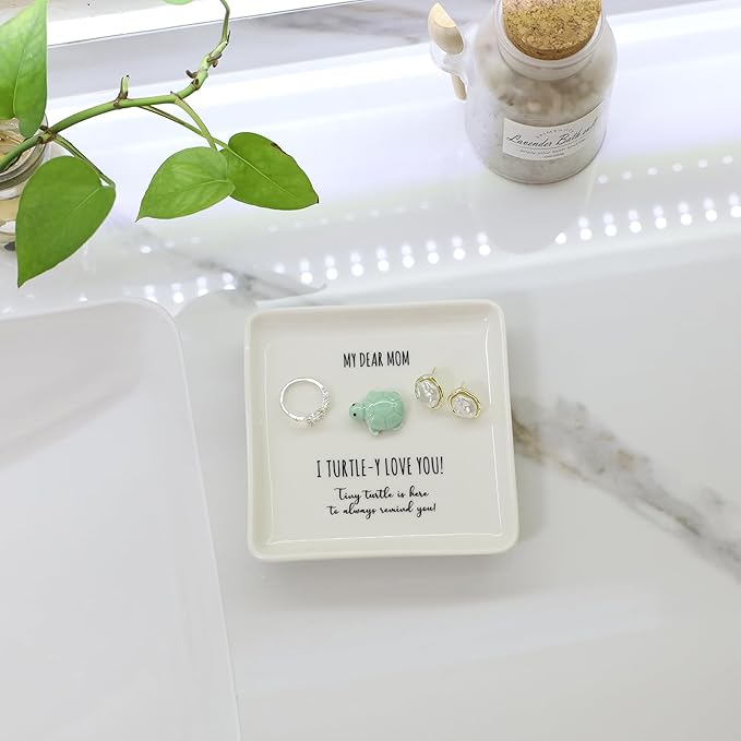HOME SMILE Turtle Jewelry Dish Tray-Mom Gifts from Daughter Son,Birthday Mothers Day Gifts for Mom Mother Mama Presents,I Turtley Love You Gifts