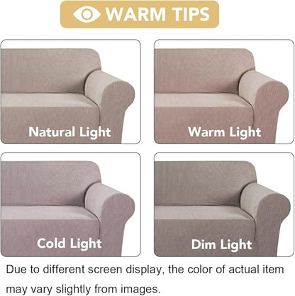 H.VERSAILTEX Stretch Couch Covers for Sofa 1 Piece Slipcovers for Couches and Sofas 3 Seater Couch Cover Feature Thick Checked Jacquard Fabric with Elastic Bottom(Large Sofa 90"-100" Wide, Sand)