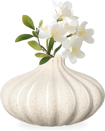 Torre & Tagus Allium Reactive Glaze Ceramic Bud Vase - 3 Inch Mini Flower Vase & Small Ceramic Vases for Flowers, Handmade Ribbed Bud Vases for Home Decor & Wedding Decor for Table
