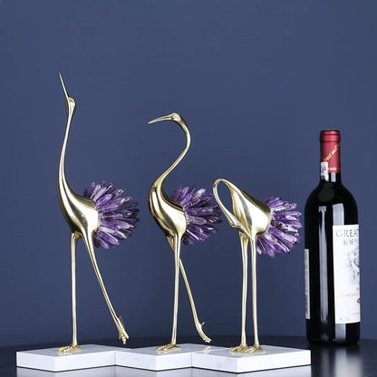 suruim Gold Decor Accents,Brass Birds Statues Gold Home Decor Modern Crystal Decor Ornaments for Living Room, Bedroom, Office Desktop, Cabinets (Purple C)